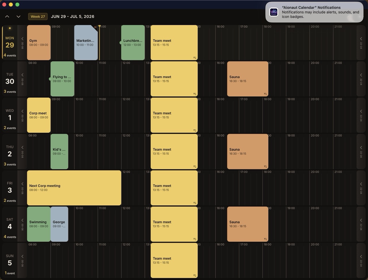 Aionaut Calendar on Desktop