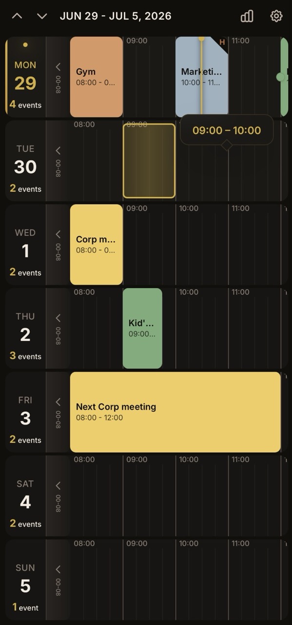 Aionaut Calendar weekly view