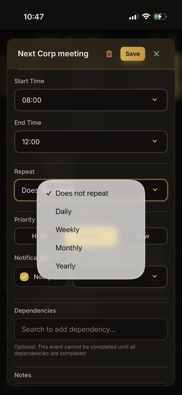 Advanced repeating events configuration